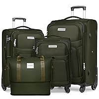 LARVENDER Softside Luggage Sets 4 Piece with Duffel Bag, Expandable Rolling Suitcases Set with Spinner Wheels, Lightweight Upright Travel Luggage Set with TSA-Approved Lock, Army Green (20/24/28)