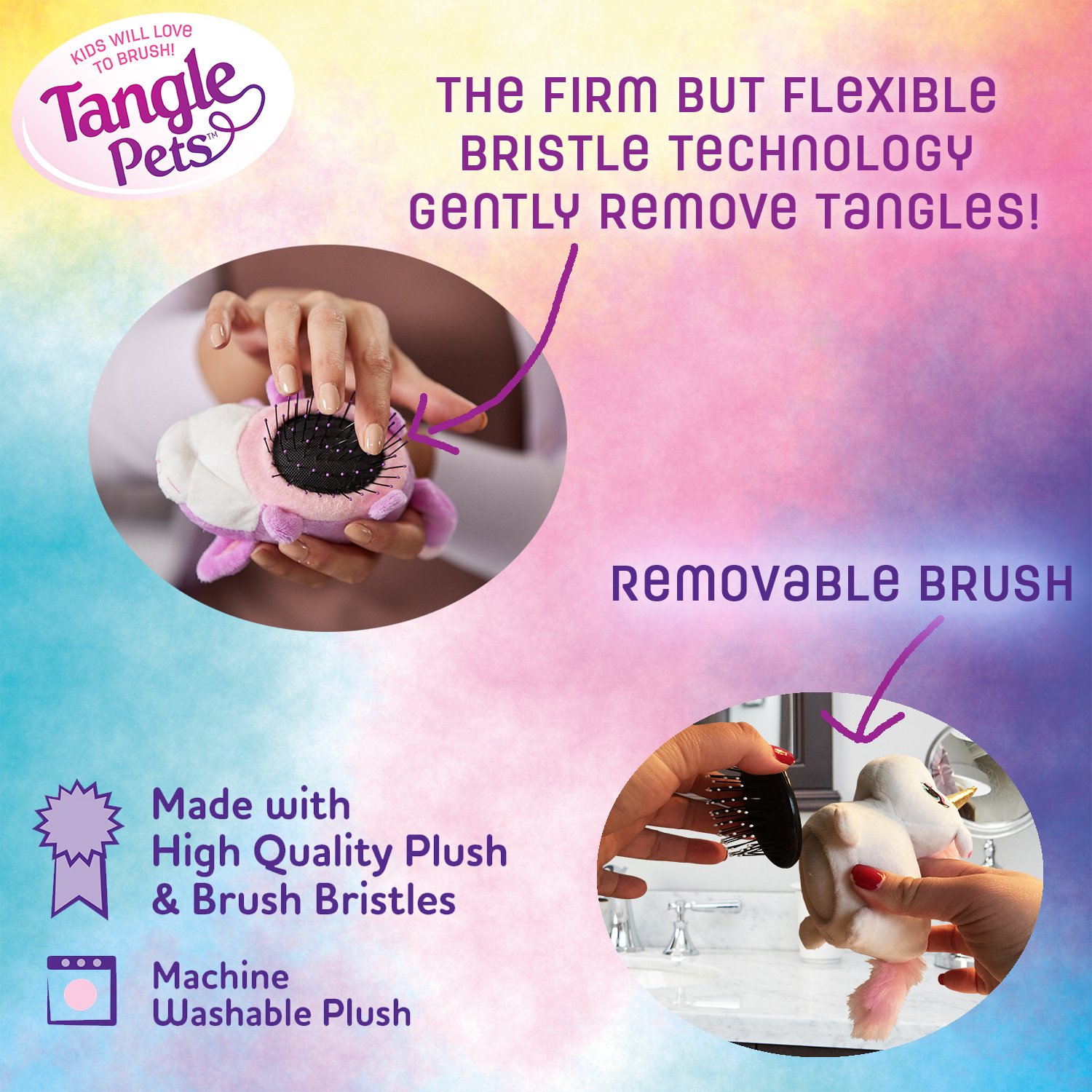 Tangle Pets SPARKLES THE UNICORN- The Detangling Brush in a Plush, Great for Any Hair Type, Removable Plush, As Seen on Shark Tank