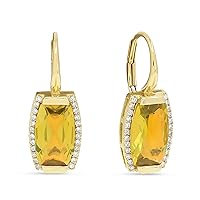 14K Rose Gold Rectangular Shape 3.67ct Amethyst (6x10mm) & 0.15ct White Diamond Drop Dangle Earrings