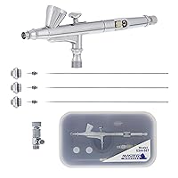 Master Airbrush Model G344 Multi-Purpose Dual-Action Gravity Feed Airbrush with 3 Nozzle Sets (0.2, 0.3 & 0.5mm Needles, Fluid Tips and Air Caps) 1/16 oz. Fluid Cup - User Friendly, Versatile Set Kit