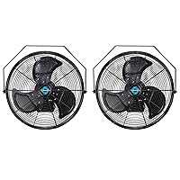 Tornado 2 Pack 20 Inch Outdoor Rated IPX4 Water-Resistant High Velocity Fan Industrial Workstation Wall Mount Fan For Commercial, Industrial, Greenhouse Use 3 Speed 4750 CFM UL Safety Listed