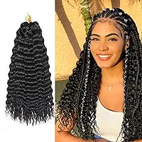 Ocean Wave Crochet Hair 7 Packs 18 Inch Deep Wave Wavy Braiding Hair Crochet Synthetic Braids Hair Extension For Black Women(18 Inch,7packs,1b)