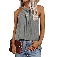WIHOLL Summer Halter Neck Tank Tops for Women Pleated Loose Fit Sleeveless Tops Flowy