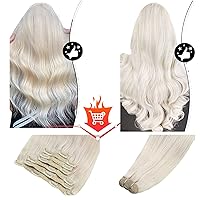 Blonde Hair Extensions-Sew in Hair Extensions Human Hair 16 Inch 100 Grams #60A +Clip in Hair Extensions Color #60A 18 Inch 100 Gram