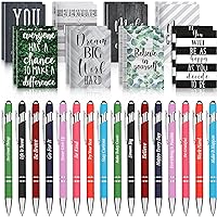Funrous 32 Pcs Motivational Quote Pens Inspirational Notepads Mini Motivational Journal with Ballpoint Pen Small Notebooks Gift Set for Student Men Women, School Office Home Travel Gift (Classic)
