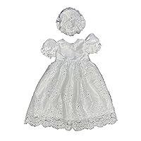 Lace Baptism Dresses Baby Girls Toddler Christening Gowns with Bonnet