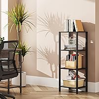 TUTOTAK Bookshelf, 4-Tier Tall Book Shelf, Narrow Bookcase for Small Space, DIY Stackable Bookshelf, for Living Room, Office, Study, Entryway, Industrial, Black BS01BK004