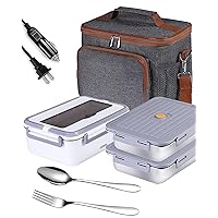 Electric Lunch Box 80W Heated Lunch Boxes for Adults Work/Car/Truck/Home, 1.8L Portable Food Warmer Heating Lunchbox with Insulated Lunch Cooler Bag 12V 24V 110V