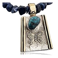 $650Tag 12ktGF Butterfly Turquoise Silver Certified Navajo Necklace 390600068163 Made by Loma Siiva