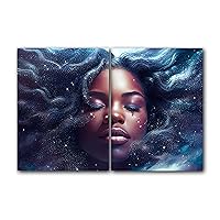 Black American Girl Face in a Galaxy Inspired Artwork, Set of 2 Poster Prints, Wall Art Home Decor, Multiple Sizes (18 x 24 Inches)