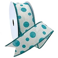 Morex Ribbon Wired Linen Bubble Dots Ribbon, 1.5 inches by 10 Yards, Teal, 7578.40/10-342