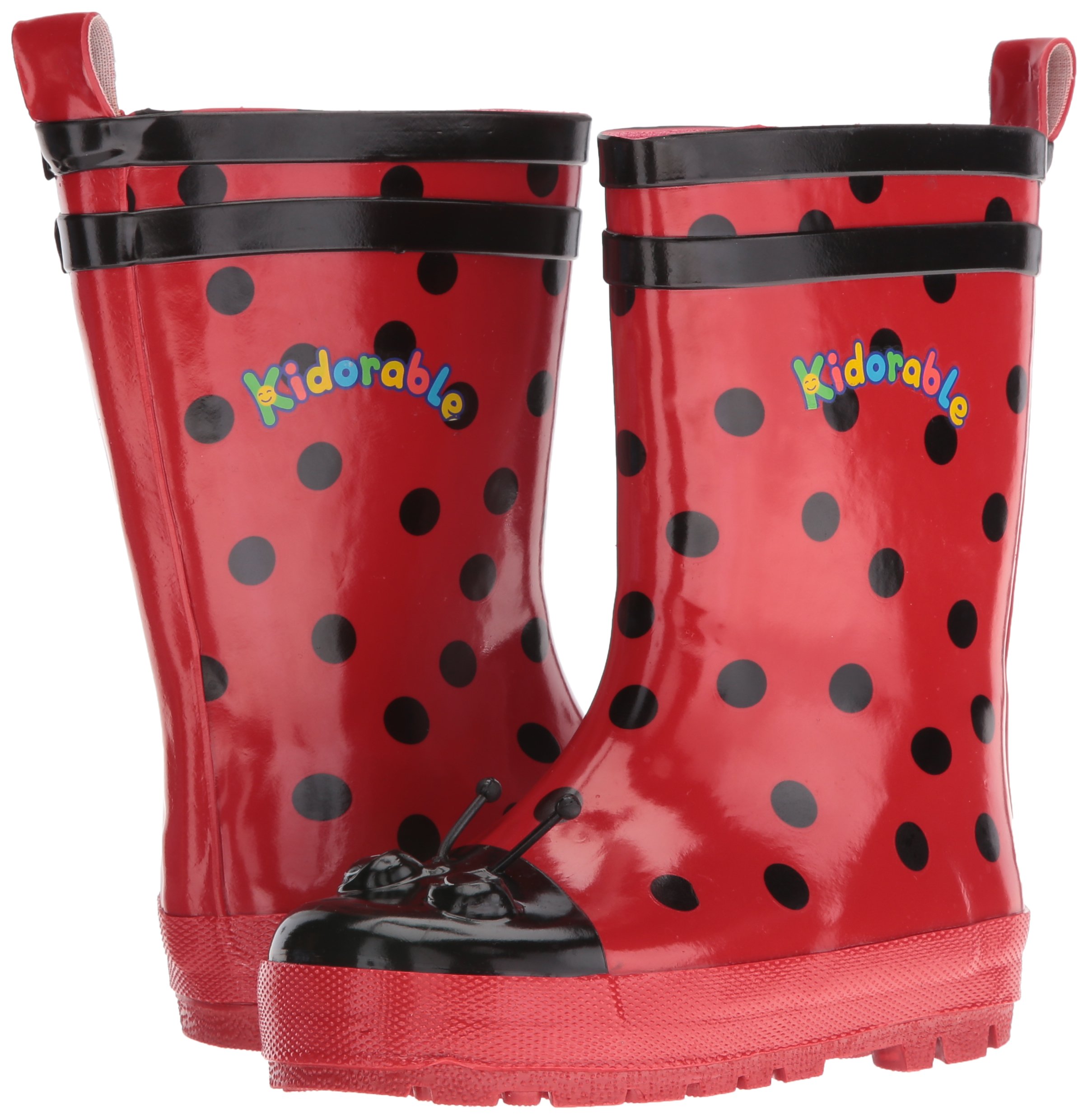 Kidorable Red Ladybug Natural Rubber Rain Boots With A Pull On Heel Tab
