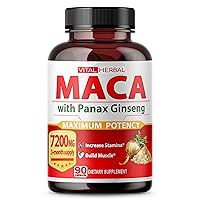 Maca Root Capsules Equivalent to 7200mg Maximum Strength with Ashwagandha Tongkat Ali Tribulus Terrestris Horny Goat Weed Panax Ginseng 1 Bottle 90 Days Supply, Count (Pack of 1)