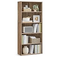 VASAGLE Bookshelf, 23.6 Inches Wide, 5-Tier Open Bookcase with Adjustable Storage Shelves, Floor Standing Unit, Camel Brown ULBC165T50