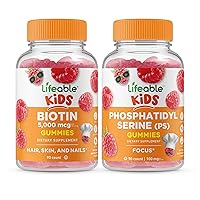 Lifeable Biotin Kids + Phosphatidylserine (PS) Kids, Gummies Bundle - Great Tasting, Vitamin Supplement, Gluten Free, GMO Free, Chewable Gummy