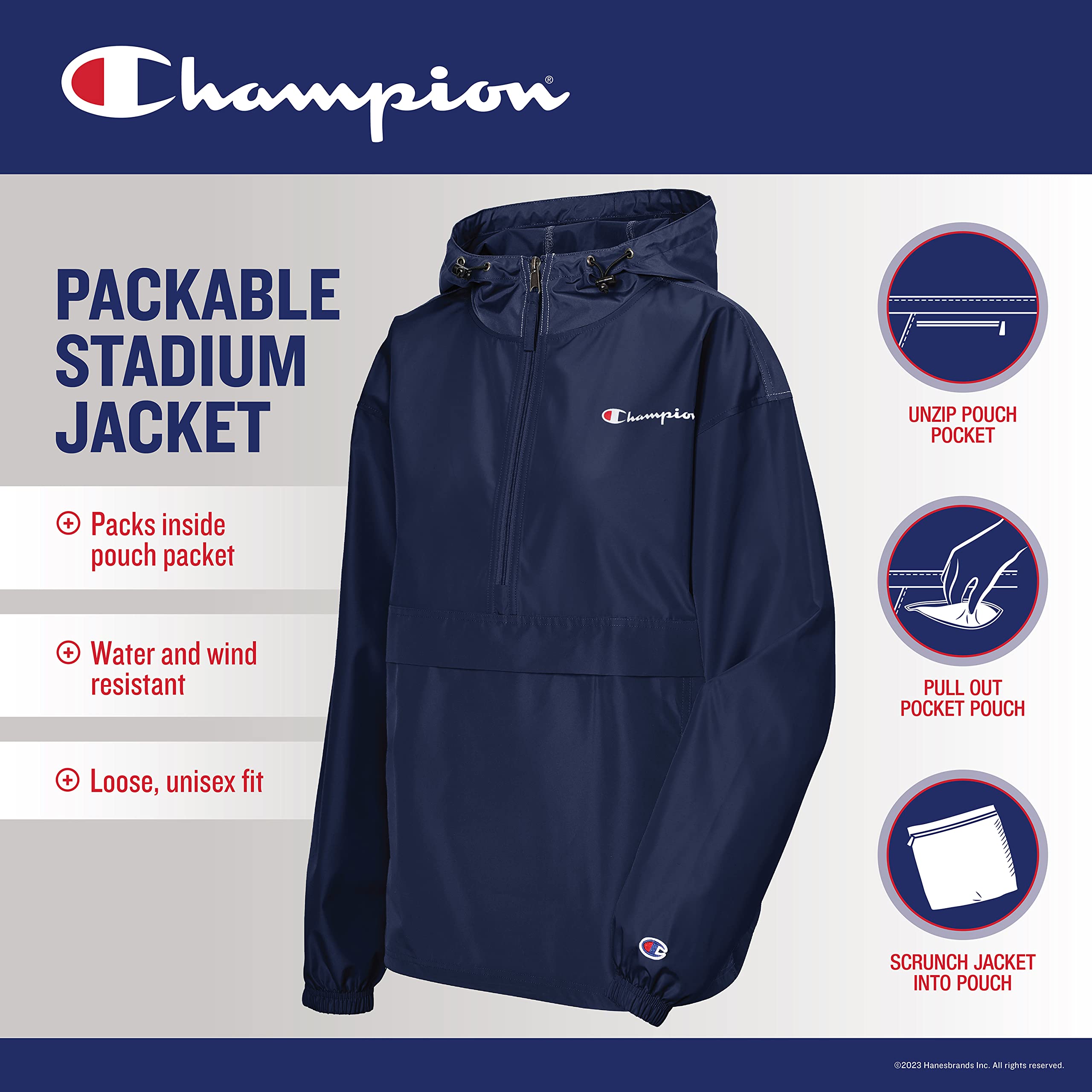 Champion Men's, Stadium Packable Wind and Water Resistant Jacket (Reg. Or Big & Tall)