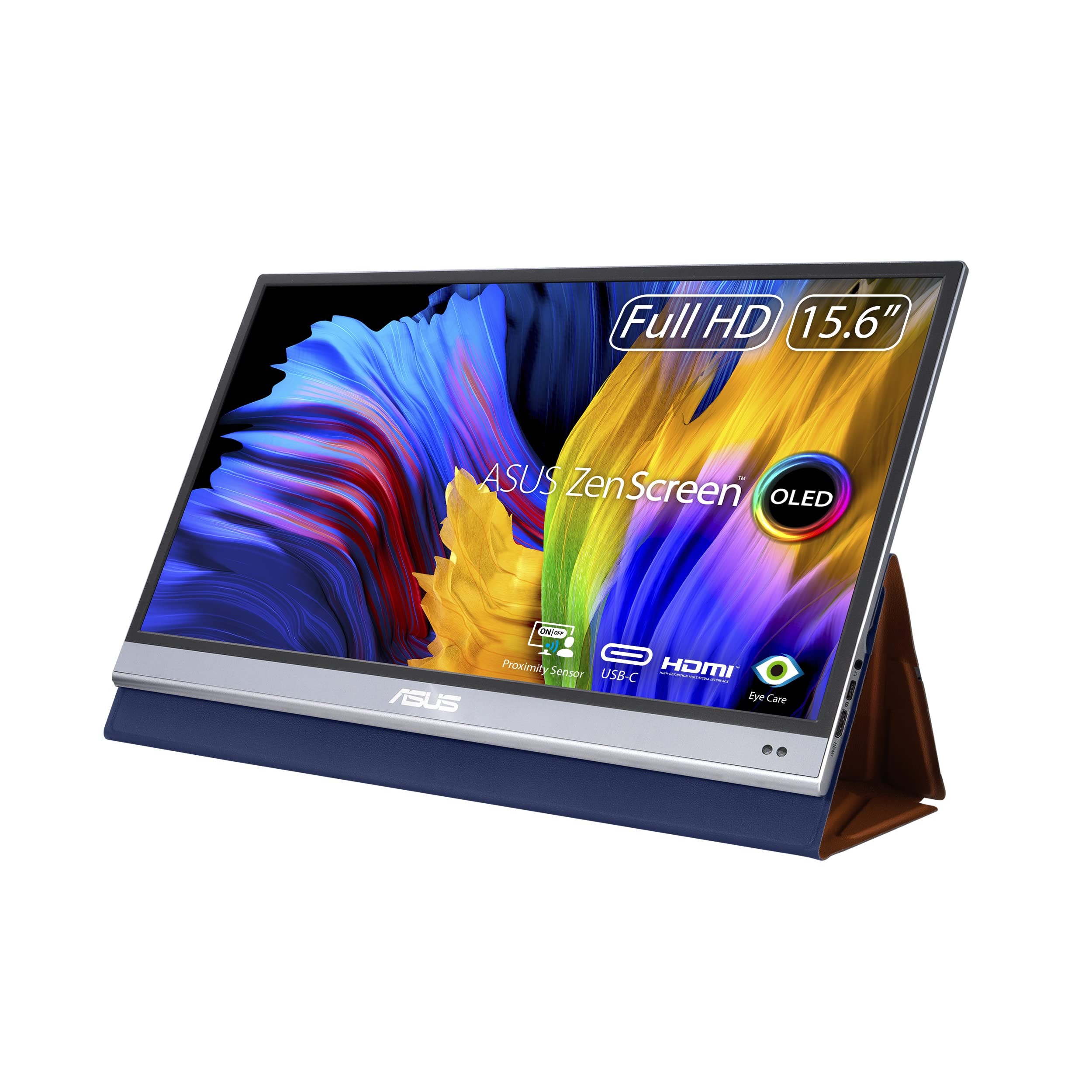 ASUS ZenScreen OLED 15.6” 1080P Portable USB Monitor (MQ16AH) - Full HD, 100% DCI-P3, 1ms, Delta E  2, HDR-10, Eye Care, USB Type-C, Mini HDMI, Tripod Mountable, Smar Case, External Screen for Laptop