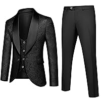 UNINUKOO Mens Floral Suits 3 Piece Tuxedo Suit Slim Fit Jacquard Tux Suit Set Shawl Lapel for Wedding Prom Suit