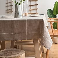 ColorBird Solid Embroidery Lattice Tablecloth Cotton Linen Dust-Proof Checkered Table Cover for Kitchen Dinning Tabletop Decoration (Rectangle/Oblong, 52 x 86 Inch, Linen)
