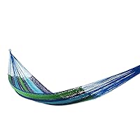 NOVICA Bright Green and Blue Striped Hand Woven Cotton Mayan 1 Person Rope Hammock, Ocean Dreams' (Single)