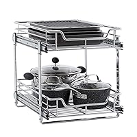 Household Essentials Glidez Multipurpose Chrome-Plated Steel Pull-Out/Slide-Out Basket Storage Organizer for Under Cabinet Use - 2-Tier Design - Fits Standard Size Cabinet or Shelf, Chrome