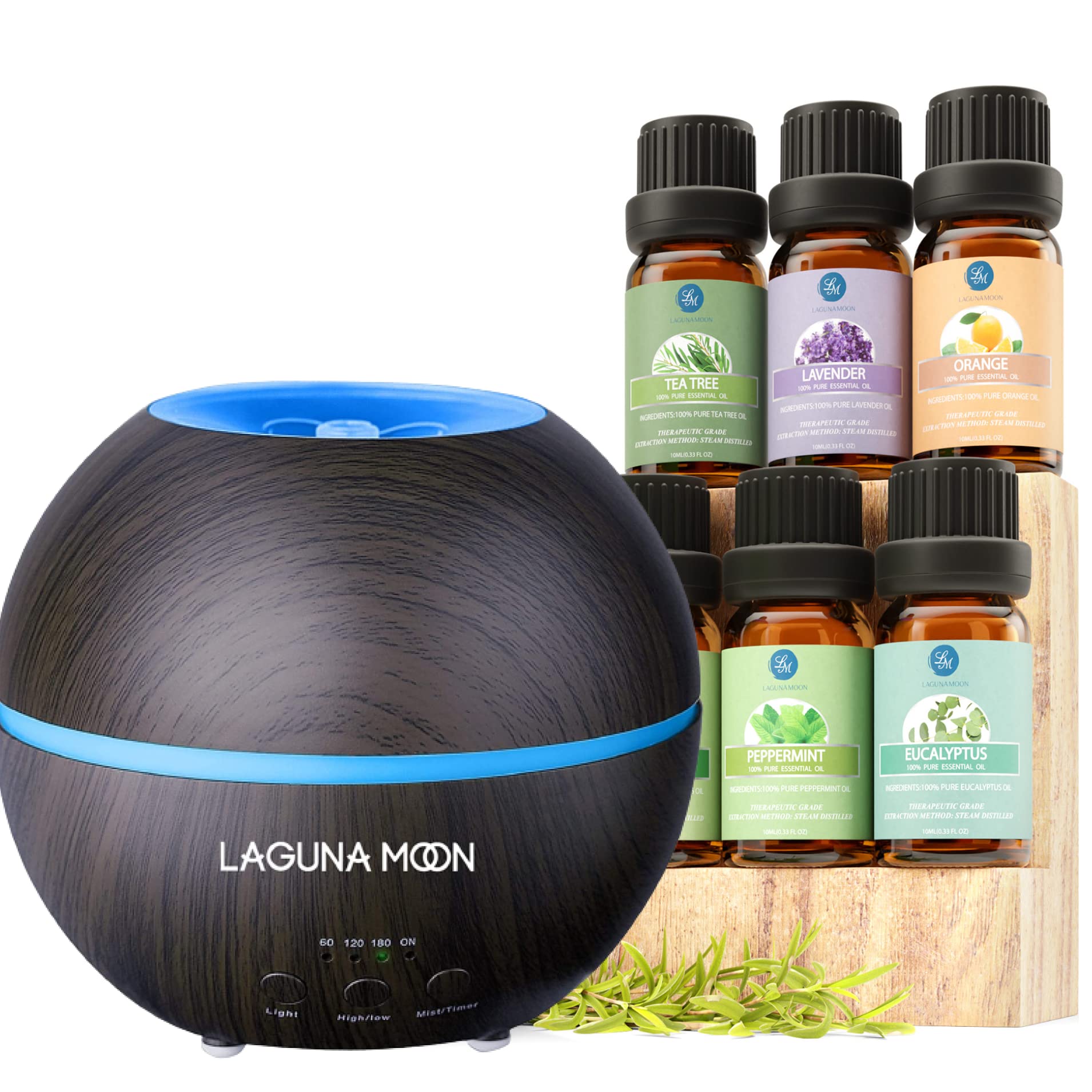 Top Essential Oil Set with Diffuser Bundle - Essential Oil Diffuser Gift for Scented DIY Home Office, Yoga, Fresh Air, Adjustable Mist Mode