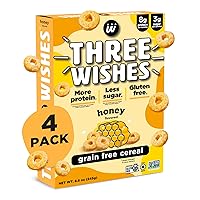 Plant-Based and Vegan Breakfast Cereal by Three Wishes - Honey, 4 Pack - More Protein and Less Sugar Snack - Gluten-Free, Grain-Free - Non-GMO