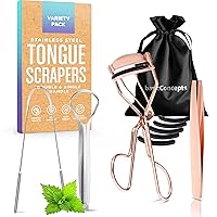 Tongue Scraper 2 Pack Variety and Eyelash Curler Bundle