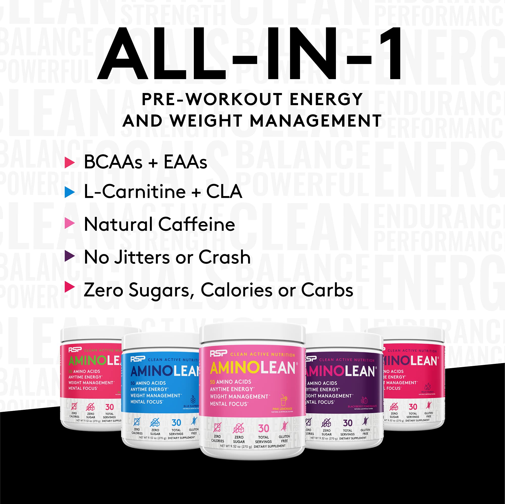 RSP NUTRITION AminoLean Pre Workout Powder, Amino Energy & Weight Management with BCAA Amino Acids & Natural Caffeine, Preworkout Boost for Men & Women, 30 Serv (Pack of 2)