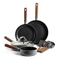 GreenPan Mayflower Pro Hard Anodized Healthy Ceramic Nonstick, 9 Piece Cookware Pots and Pans Set, Vintage Wood Handle, PFAS-Free, Induction Suitable, Charcoal Gray