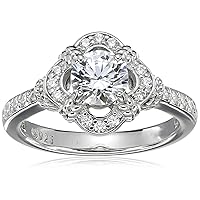 Amazon Collection Sterling Silver Platinum Plated Infinite Elements Cubic Zirconia Framed Halo Antique Ring