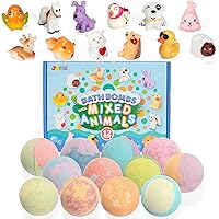 JOYIN Bath Bombs with Mixed Animal Toys for Kids, 12 Packs Bubble Bath Bombs with Surprise Inside, Natural Essential Oil SPA Bath Fizzies Set, Party Favors for Boys Girls Birthday Gifts