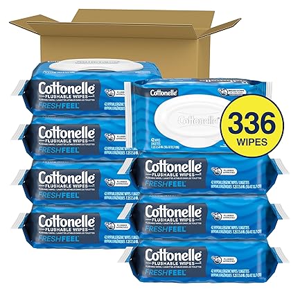 Cottonelle Fresh Feel Flushable Wet Wipes, Adult Wet Wipes, 8 Flip-Top Packs, 42 Wipes Per Pack (336 Total Wipes), Packaging May Vary