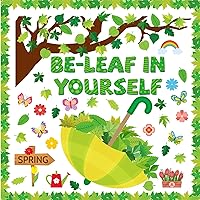 149 Pcs Spring Bulletin Board Boarder Decorations Set Be-Leaf in Yourself Spring Cut Outs Classroom Tree Spring Leaves Flowers Umbrella Cutouts for School Classroom Blackboard Decor Supplies