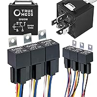TRUE MODS 6 Pack Bosch Style 5-Pin 12V Relay Kit [Interlocking Harness Socket Holder] [14 AWG Hot Wires] [SPDT] [30/40 Amp] 12 Volt Automotive Relays for Auto Fan Cars