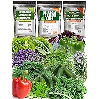 Most Popular Lettuce, Greens, Hot and Sweet Pepper, Including Medicinal Herbal Seeds - 100% Non-GMO, USA Grown and Heirloom - 30 Individual Packets with Seeds for Planting Outdoor, Indoor and Hydropon