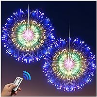 Firework Lights Starburst Lights 200 LED Copper Wire Battery Operated Hanging Sphere Lights with Remote, 8 Modes Stars Fairy Ceiling Decorations for Patio Party Wedding Christmas (2 Pack)
