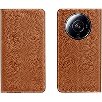 Real Leather Flip Wallet Case for Xiaomi 12S Ultra with Card Slots Kickstand Magnetic Closure Full Protection Cowhide Phone Cover for Xiaomi 12S Ultra 5G 2022, Brown 2