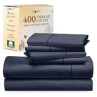 California Design Den 6-Pc Queen Size Sheet Set with 4 Pillowcases - 400 Thread Count 100% Cotton Sheets, Cooling Sateen Weave, Luxury Deep Pocket Bedsheets Set - Navy Blue