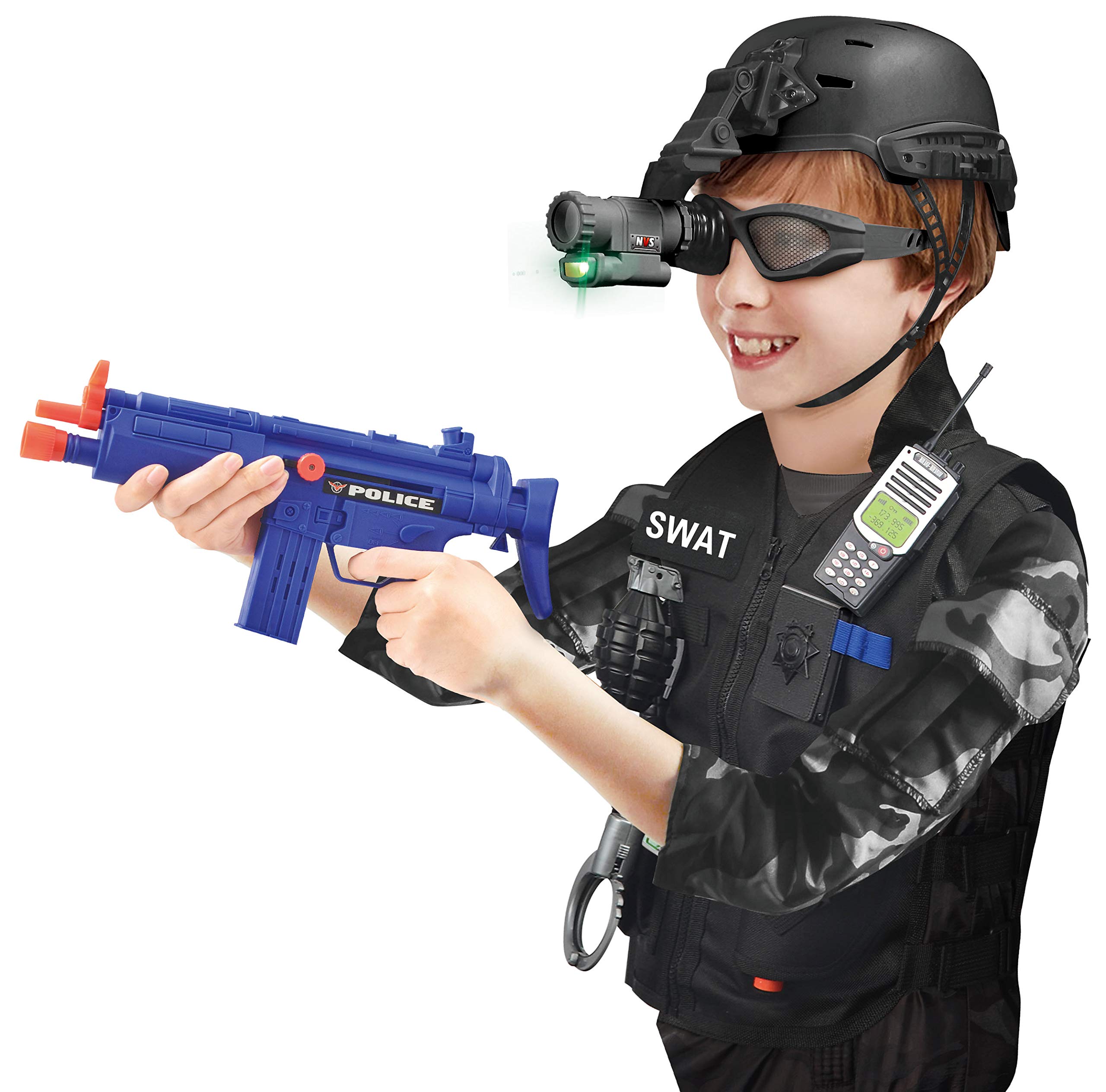 Liberty Imports Kids S.W.A.T. Police Officer Costume Deluxe Dress Up Role Play Set with Helmet, Night Vision Monocular, Guns, Accessories (12 Pcs)