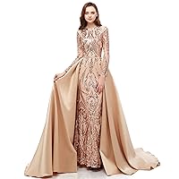 Women's Long Sleeves Detachable Sequins Mermaid Evening Dress