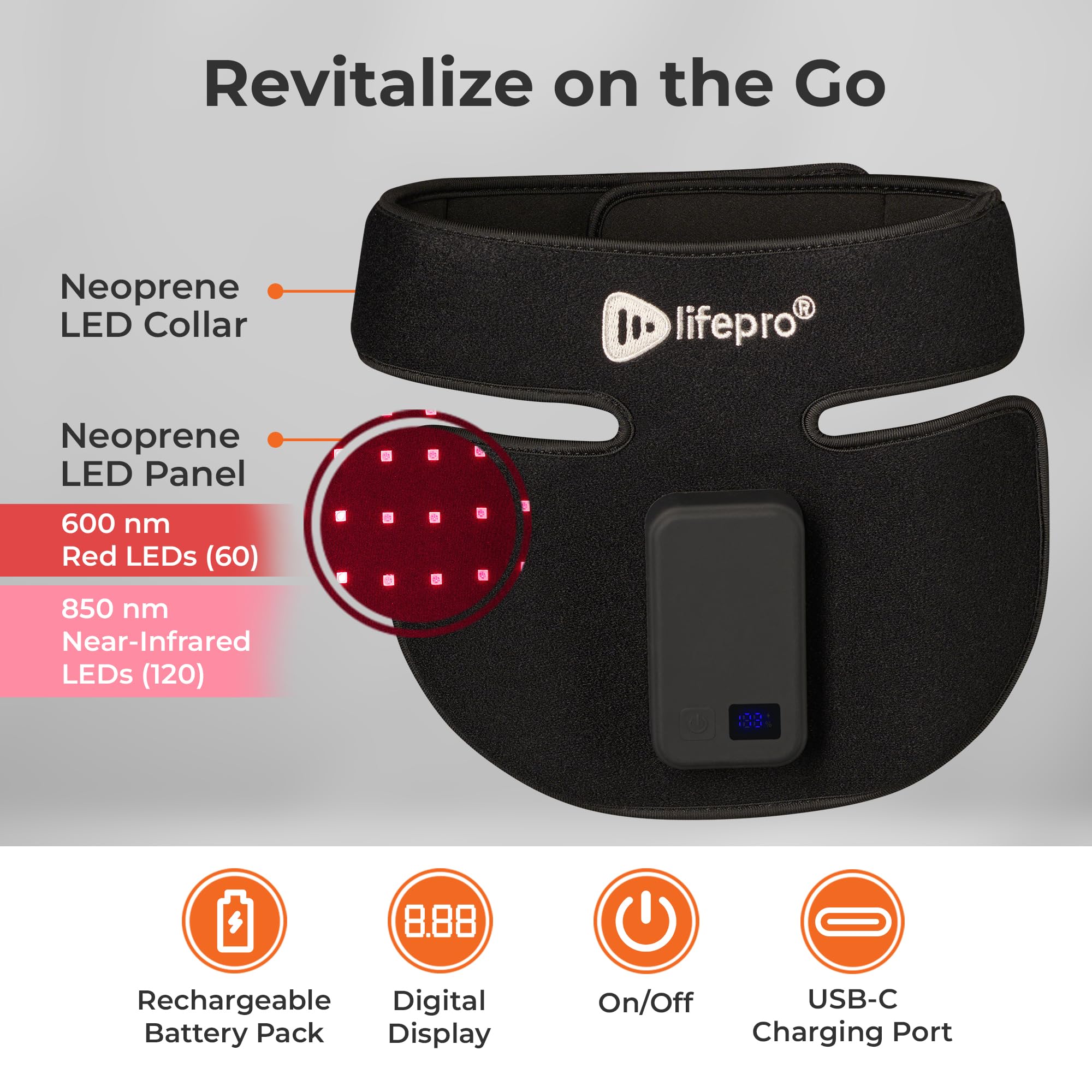 Lifepro Red Light Therapy for Neck - Compact & Rechargeable Near Infrared Light Therapy Devices for Body, Back, Chest, & Neck Stiffness Relief & Relaxation- Red Light Therapy at Home