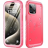 Cozycase for iPhone 15 Pro Max Waterproof Shockproof Dustproof Case - Heavy Duty/360 Full Body/Military Grade/Protective/Rugged 【8FT Drop Proof】 Built in Screen/Camera Protector with Lanyard Pink