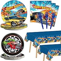 98 Pieces Racing Car Party Decorations Hot Car Tableware Set Racing Car Plates Napkins Tablecloth Party Supplies Kit for Kids Boys Racing Birthday Table Cover Dinnerware Party Favors 24 Guests