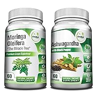 Pure Moringa Oleifera Leaf Extract Plus Ashwagandha with Black Pepper for Enhanced Absorption - Stress Relief, Mood Enhancer with Energy and Cognitive Function Support