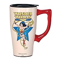 Spoontiques - Ceramic Travel Mugs - Wonder Woman Cup - Hot or Cold Beverages - Gift for Coffee Lovers