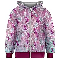 PattyCandy Cool Hooded Jacket Floral Dinosaur Kids Hoodie Zip Up Jacket - 6 Pink