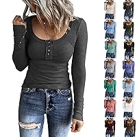 Women's Slim Long Sleeve Shirts for Women Sexy Henley Shirt T Shirt Fashion Casual Retro Printed Pullover Long Sleeve Top
