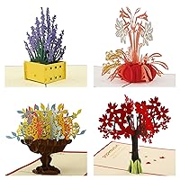 Collection of Flowers, 3D Pop Up Card, Greeting Card for All Occasions Thank You Birthday Anniversary Christmas New Year, Set of 4
