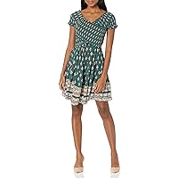 ANGIE Women's Criss Cross Smocked Bodice Dress with Tiered Skirt, Forest, Large